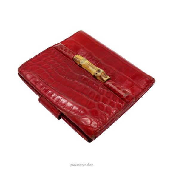 🔴 Gucci Bamboo Trifold Wallet - Red Crocodile Leather - Picture 4 of 15